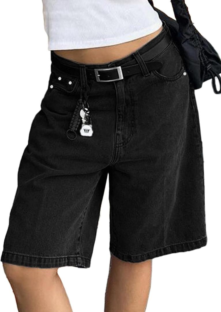EMMIOL Women Jorts Baggy Jeans Jorts Outfits High Waisted Denim Y2K Shorts Summer Bermuda Shorts Streetwear (Black, XXL)