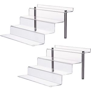 CECOLIC Acrylic Riser Shelf 4 Tier Clear Display Stand for Collectibles Pop Figures, Cupcakes, Perfumes, Display Risers for Decorating & Organizing - 11.8 x 10.8 x 6.5 in (Large, 2 Pack)