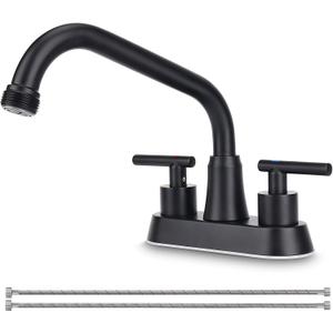 Utility Laundry Sink Faucet, Laundry Tub Faucet with 3/4" NPT Threaded End & 2 Lever Handles (Black)