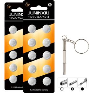 L1154f Battery AG13 L1154 LR44 SR44 A76 Button L1154h Button Batteries Alkaline Coin Cell (20 Count)