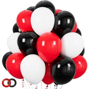 Red and Black Balloons 100Pack 12 inch Matte Black Red and White Latex Balloon Bulk for Birthday Party Graduation Racing Car Poker Card Decorations Supplies