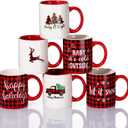 Zubebe 6 Pieces Christmas Coffee Mugs, 11oz Red Black Plaid Ceramic Mugs Cocoa Cups Milk Tea Mugs Coffee Bar Decor Christmas Party Supplies Appreciation Gift for Family Friends