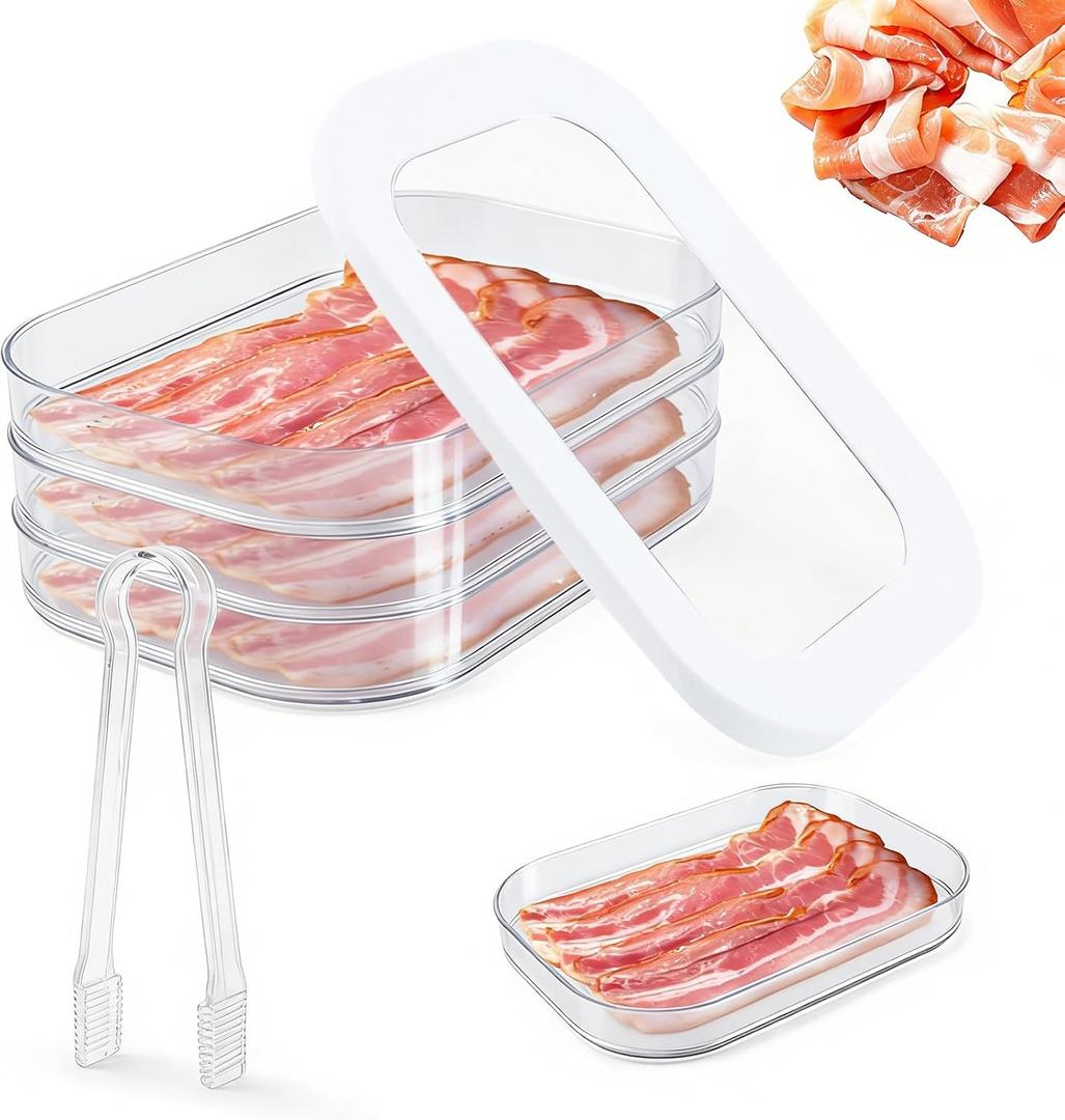 Deli Meat Container for Fridge, 3-Tier Stackable Clear Cold Cuts Storage Containers, Bacon Cheese Container with Lid & Clip, for Lunch Meat,Salami, Bacon, Cheese & Meal Prep
