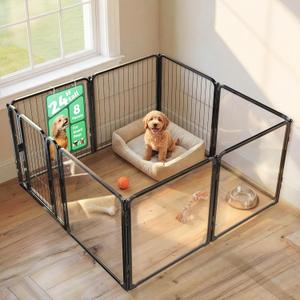 FXW AuraSpace Pro Acrylic & Wire Mesh Indoor Dog Playpen, 24" Height 8 Panels Metal Dog Pen for Puppies & Small Dogs, BlackPatented