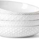 FOBENTA Embossed Ceramic Pasta Bowls, 42 oz Bowl Plates Set,9-Inch Large Serving Bowls Set of 4, Perfect for Pasta, Salad, Fruit, Sturdy&Stackable, Microwave & Dishwasher Safe (Arctic White)