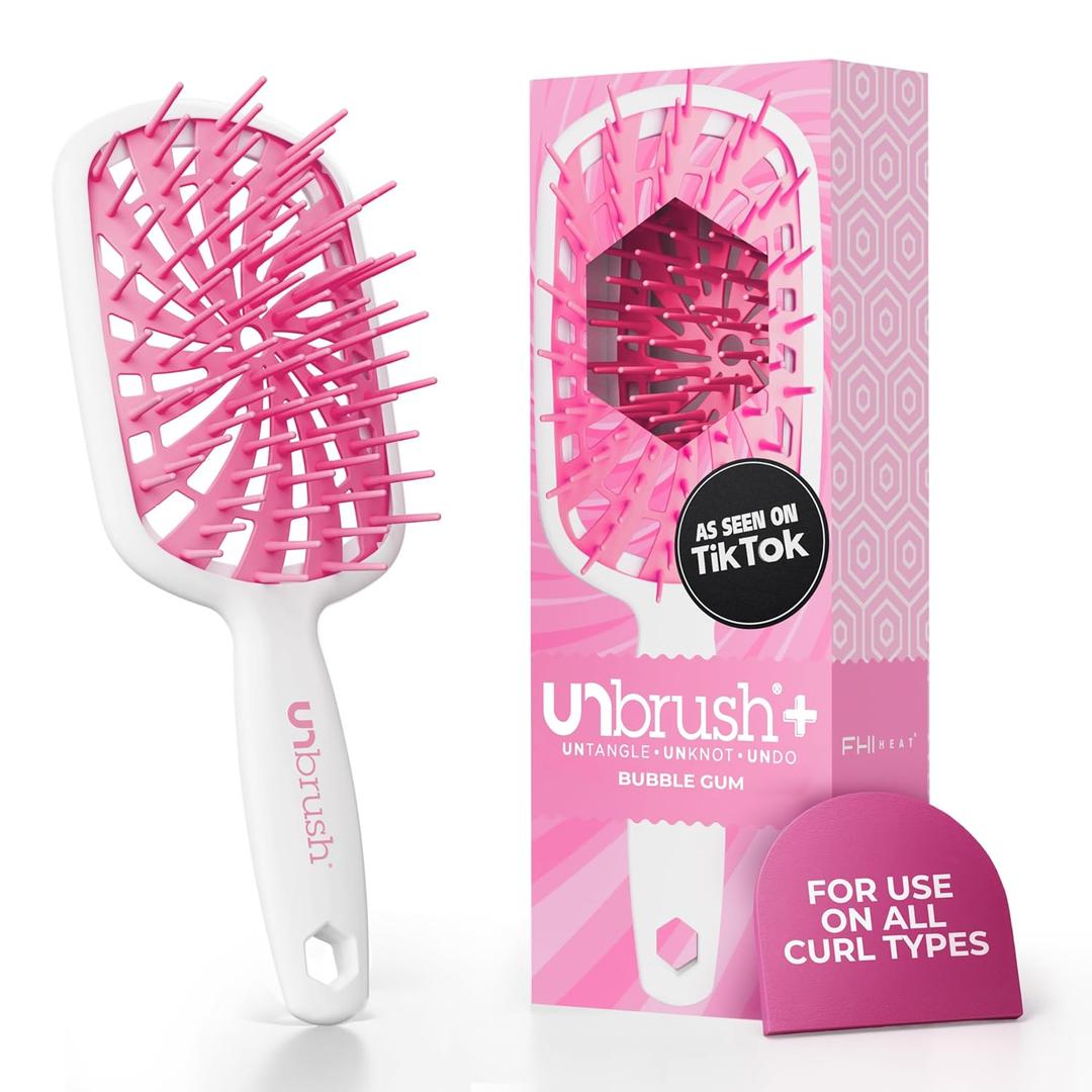 FHI Heat UNbrush Plus Curly Hair Brush for Gentle & Effective Detangling on Wet or Dry Fragile Hair Types Detangler Brush w/ 84 UltraFlex Bristles, Ultra-light, Vented, Anti Static Hairbrush