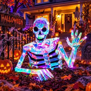 Rossesay Light up Halloween Decorations Outdoor, Iridescent Half Skeleton
56'' Pre-lit Prismatic Iridescent Skeleton with 140 LED, Giant Light up Skull Sign for Yard, Lawn, Graveyard, Haunted House