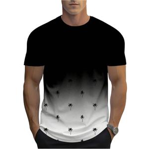 SOLY HUX Men's T Shirt Graphic Ombre Shirt Top Crew Neck Short Sleeve Tropical Print Casual Tees Black and White Small