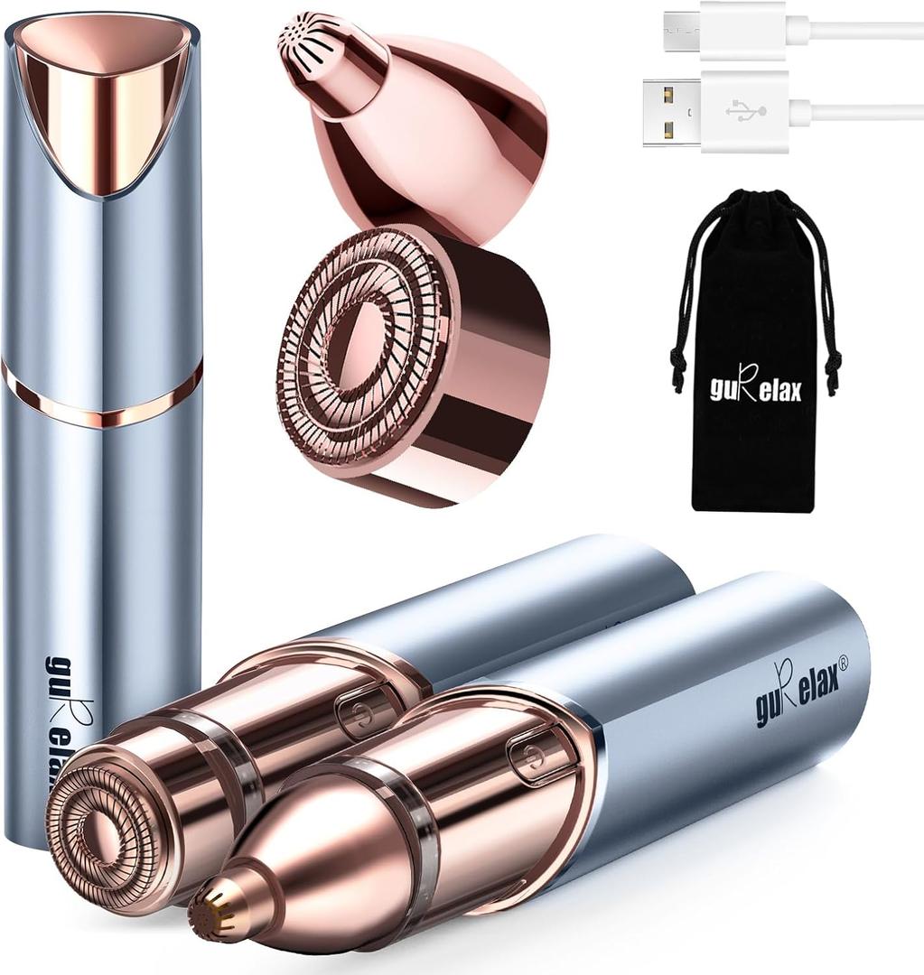 Facial Hair Removal for Women, Facial Eyebrow Trimmer, 2-in-1 Face Shaver, Painless Facial Razor for Lip, Chin, Peach Fuzz (Blue(2-in-1)+1 Head)