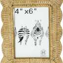 Woven Wicker Picture Frame,4 x 6 inches with Zebra Design, Rattan Photo Frame with Bohe Style for Tabletop Display (4X6)