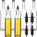 Baderke 6 Pack Glass Long Neck Bottles with Pourer and Caps Clear Glass Wine Syrup Bottle with Spout for Liquor Juice Home Party Bar Kitchen Accessories(Plastic)