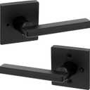 Kwikset Halifax Interior Privacy Door Handle with Lock, Door Lever For Bathroom and Bedroom, Matte Black Reversible Keyless Push Button Lock Door Lever, with Microban Protection, Square Rose