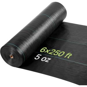 VEVOR Weed Barrier Fabric Heavy Duty, 6x250FT 5oz Landscape Fabric, Woven Weed Blocker Fabrics, Garden Fabrics Weeds Barrier, Weeds Control Ground Cover, Geotextile Webbing, Gardening Mat, Black