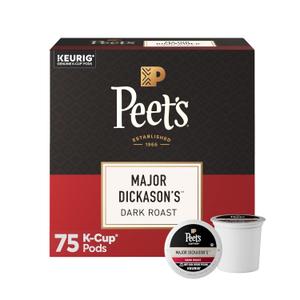 Peet's Coffee, Dark Roast Keurig K-Cup Pods, 100% Arabica Coffee - Major Dickason's Blend 75 Count (1 Box of 75 Pods) (EXP 11/01/26)