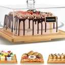 Rotatable Square Cake StandCake Stand with DomeRotating Dessert Holder with Acrylic Lid Cover,Bamboo Cheese Pie Cupcake Display Spinner Serving Platter with LidBirthday Wedding House Warming Gifts