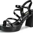 rsxses Women's Chunky Platform Sandals Patent Leather Strappy Heels (Black, M)