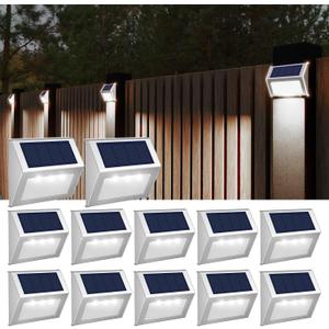 JSOT Solar Fence Lights - 12 Pack Solar Outdoor Light Deck Lights Waterproof Outside Lighting for Garden Backyard Patio Yard Stair Step Wall Railing Post, Cool Light