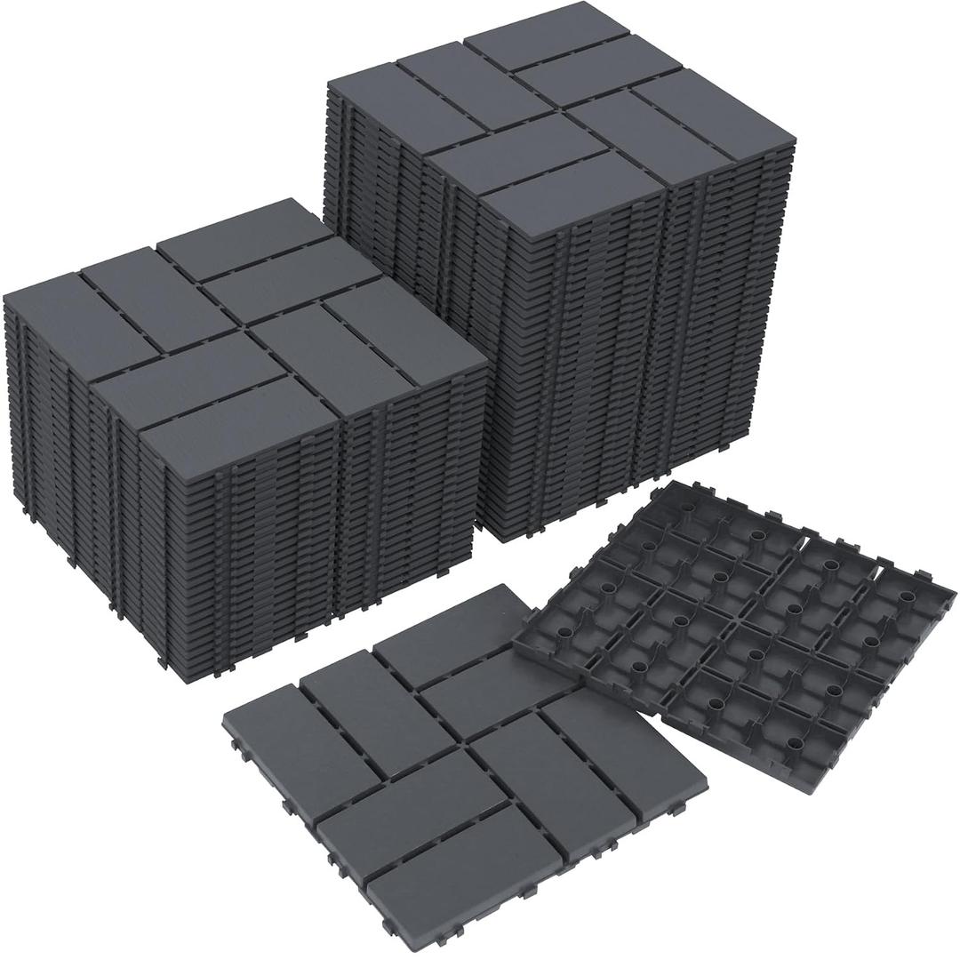 Neoaider Decking Tiles 60Pcs, 12" x 12" Waterproof Outdoor Patio Flooring All-Weather, 60 sq. ft Plastic Interlocking Floor Decking Tile for Garden Porch Poolside Balcony Backyard, Dark Grey