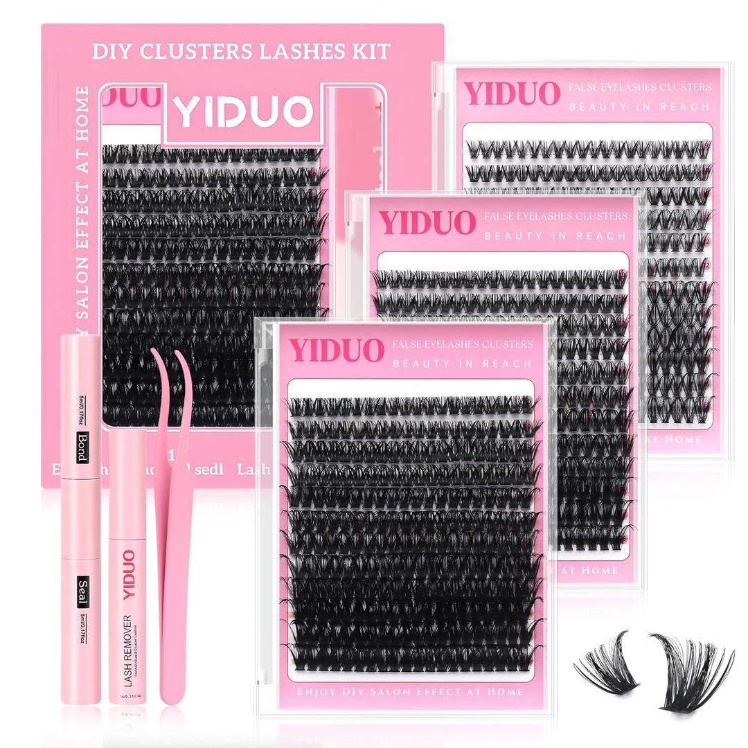 3 Styles Lashes Cluster Kit 720Pcs Eyelash Extensions Kit 40P+60P+80P 8-18mm D Curl Volume False Eyelashes DIY Individual Wispy Fake Eye Lashes Combo Packs with Bond&Seal |Tweezers | Removers