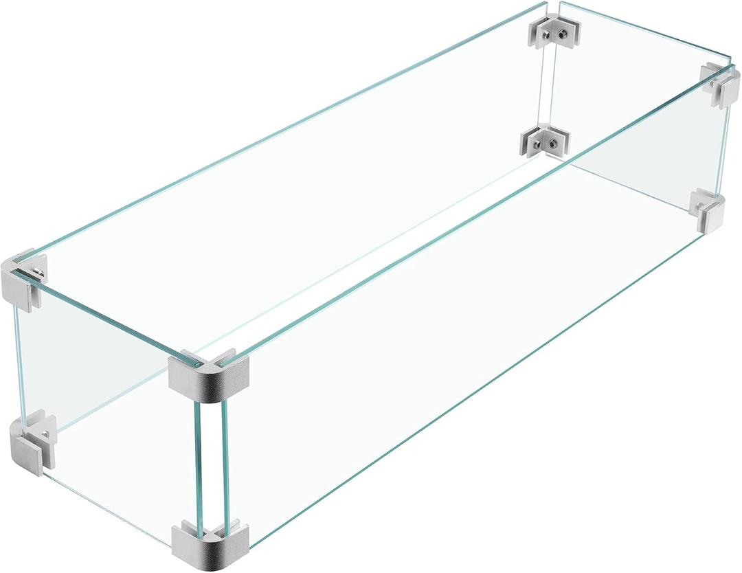 23x7x5.5 Fire Pit Glass Flame Wind Guard,Thick Tempered Glass Rectanglar FirePit Flame Shield with Aluminium Clips,Clear Wind Gaurd Fence for Patio Fire Table