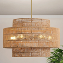24” Boho Large Rattan Chandelier Light Fixture,6-Light Large Hand Woven Pendant Light Fixture Farmhouse Rustic Chandeliers for Kitchen Bedroom, Dining Room, Living Room, Hallway, Foyer