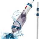 Pool Vacuum for Above Ground Pool with a Telescopic Pole, Running time up to 1H, Handheld Rechargeable Pool Cleaner with Powerful Suction up to 18.5 gallons/min, Ideal for Leaves & Debris, PC10
