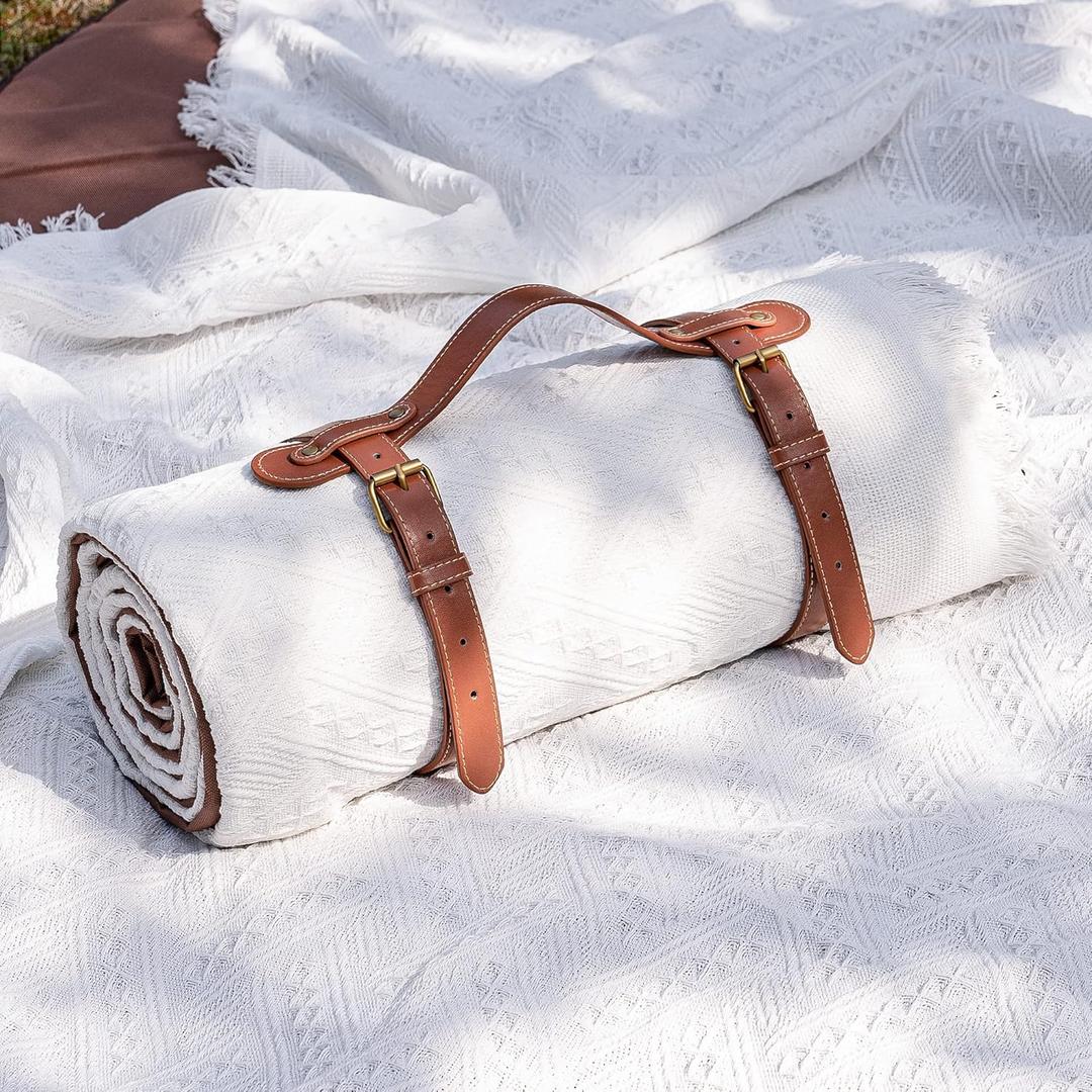 Picnic Blanket, 2 in 1 Outdoor Waterproof Throw Blanket, Large Foldable Beach Mat fit 4-6 Adults, Perfect for Yoga, Stadium , Car , Best Gift for Couple & Families (White)