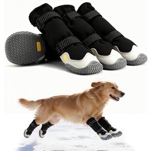 BECEMURU Dog Snow Boots for Winter,Double-Straps Anti-Fall Off Dog Booties Shoes, Non-Slip Paw Protectors for Outdoor Walking Hiking in Snowy or Rainy Day (Black, 2#)