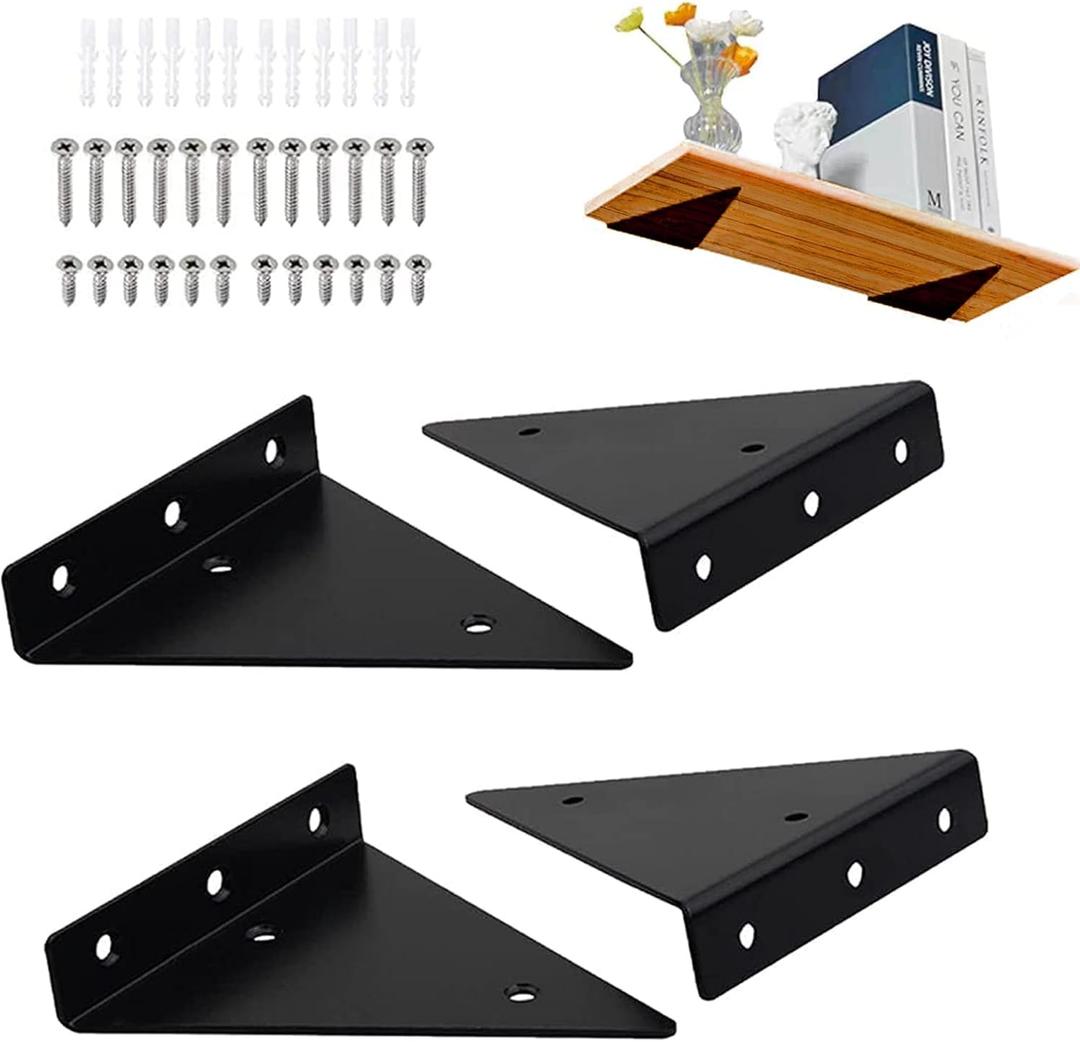 4 Packs Floating Shelf Brackets 4 x 3 Inch Small Shelf Brackets, Floating Shelf Bracket 4 inch, Floating Shelves Brackets, Space-Saving Triangle Hidden Shelf Brackets for Home Decor