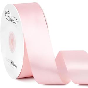 Double Faced Light Pink Satin Ribbon, 1-1/2 Inches 50 Yards Fabric Ribbon Roll for Flower Bouquets, Gift Wrapping, Handmade Craft, Wedding Party Decoration