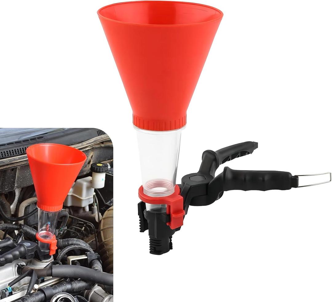Engine Oil Funnel, Locking Anti-Leakage Funnel, Household Refueling and Changing Tool, Universal for Cars (Red)