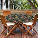 Round Fitted Tablecloth with Elastic Edge, Waterproof Stain Resistant Fabric Table Cover for 53"-60" Round Table, Indoor Outdoor Dining, Kitchen Decor, Camping, Party, Holiday, Tropical Birds