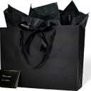 Aosric Black Gift Bags with Tissue Paper, 2 Pack 16x6x12 In Large Gift Bag with Ribbon & Greeting Card for Wedding, Birthday, Party Favor, Christmas, Return Gifts