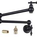 WHSHOWER Brass Pot Filler Faucet Wall Mount Commercial Stove Kitchen Folding Faucet with Double Joint Swing Arms,Black
