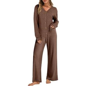 ANRABESS Women's 2 Piece Lounge Pajama Sets Ribbed Long Sleeve Button Top Matching Pants Sleepwear PJ Set 2025 Fall Outfits S