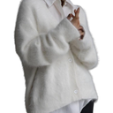 Women's Fuzzy Knit Cardigan Button Down V Neck Oversized Slouchy Furry Sweater Coat Outwear L