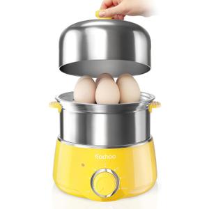 Hard Boiled Egg Cooker - CACHOO 14-Egg Rapid Stainless Steel Egg Boiler with 30-Min Timer & Auto Shut Off, Compact Electric Vegetable Steamer for Cooking, Dishwasher Safe, Retro Yellow
