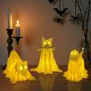 Light-Up Halloween Decorations, Set of 3 Draped Ghost Dog Figurines, Spooky Halloween Decorations Indoor, Ghost Decor for Home Party Display