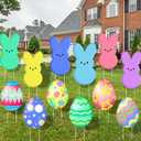 12 PCS Easter Yard Signs Corrugated yard Outdoor Decorations Bunny Easter Eggs Yard Stakes for Easter Party Decorations Supplies Prop Spring Decor