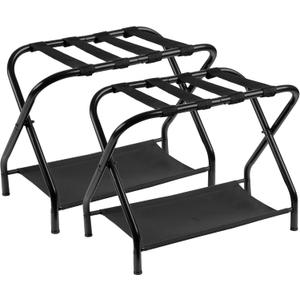 Heybly Luggage Rack,Pack of 2,Steel Folding Suitcase Stand with Storage Shelf for Bedroom, Hotel, Foldable Steel Frame, Guest Room Bedroom Hotel, 26.2" L x 14.4" W x 20.5" H, Black,HLR004B2