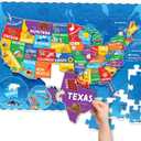 United States Puzzles for Kids Ages 4-6 - Educational Toys for Boys & Girls - 70Pcs USA Map Kids Puzzle with 50 States & Capitals - Floor Jigsaw Puzzles - Fun Learning Activities & Gifts for Children