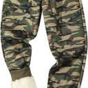 Gihuo Men's Sherpa Lined Athletic Sweatpants Winter Warm Track Pants Ribbed Leg Jogger Pants(GreenCamo-L)