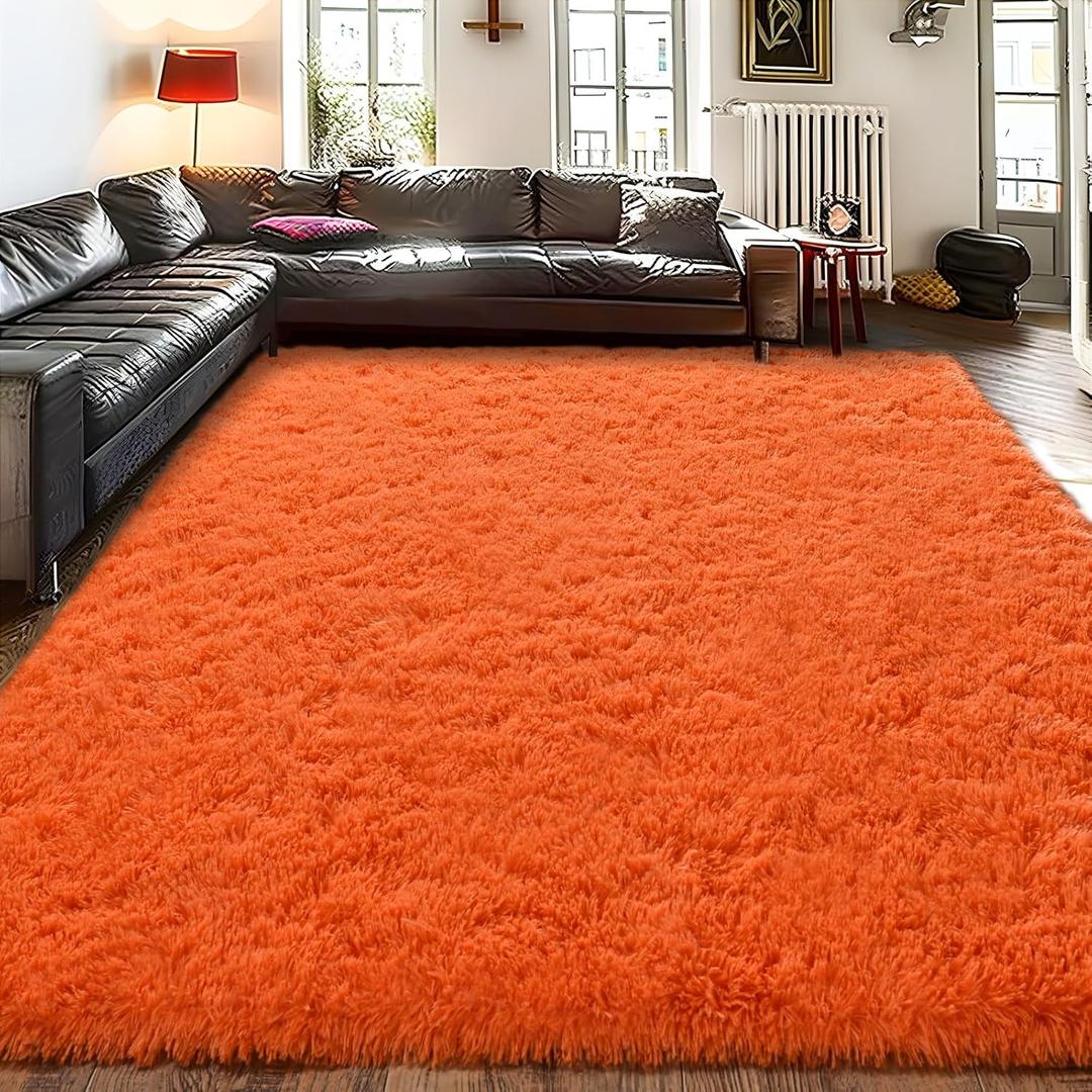 10x14 Large Area Rugs for Living Room, Ultra Soft Orange Big Shag Rug for Bedroom Nursery, Modern Fluffy Plush Carpet for Girls Boys Kids Room Dorm Home Decor, Upgrade Non-Slip