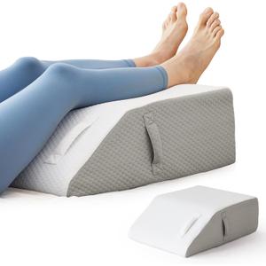 BIEEZZK Leg Pillow Elevation Blood Circulation, Leg Elevating Pillows for After Surgery, Sleeping, Memory Foam Wedge Pillow for Legs Swelling, Foot Knee Pillow for Back Pain, 23.616.88in, White/Grey