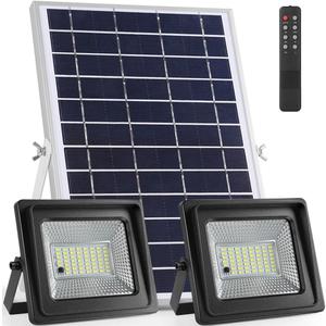 Solar Flood Lights Outdoor, 2024 Dusk to Dawn IP67 Waterproof USB and Solar Powered Security Yard Barn Sign Shed Garage Light with Remote Control 16.4ft Cords 108 Led 6500K (Medium)