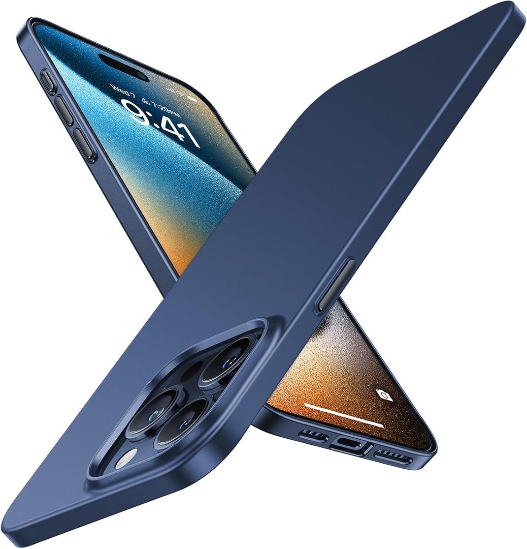 TORRAS SlimFit Designed for iPhone 15 Pro Case, Ultra Thin 15 Pro Phone Case, Velvety Feel, Lightweight AntiScratch Matte Hard iPhone 15 Pro Case 6.1 inch, Blue