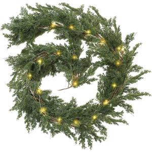 Jutom 1 Pack LED Christmas Cedar Garland Artificial Pine Cypress Vines with Light Christmas Garland with Lights for Christmas Table Mantle Background Wall Room Outdoor Indoor Winter Decoration (9 ft)