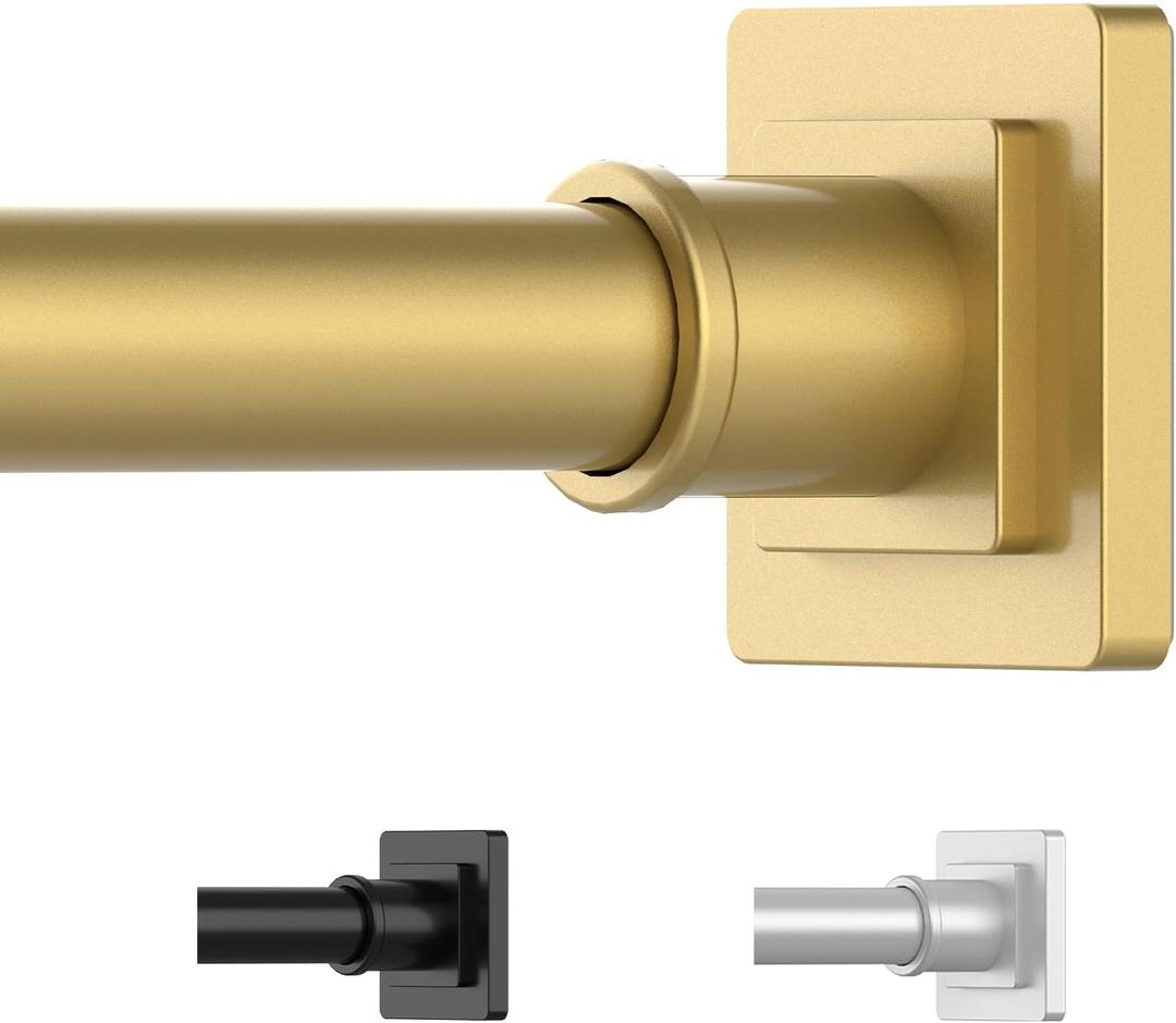 Tension Shower Curtain Rod 31-92 Inches Non-Slip Shower Rod Tension Mounted No Drill Gold Shower Curtain Rods Spring Tension Rod for Windows Bathroom