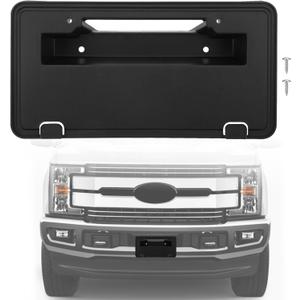 Front Bumper License Plate Frame Bracket Compatible with 2017-2019 Ford F250 F350 Super Duty, Black License Frame Holder Mounting Kit, Replace # HC3Z-17A385-AA FO1068183