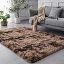 TABAYON Shag Area Rug, 5x7 Ft Tie-Dyed Coffee Upgrade Anti-Skid Durable Rectangular Cozy Rug, High Pile Soft Throw Rug for Nursery Room Living Room